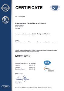 Rosenberger Filcon DQS Zertifikat ISO 9001 2015